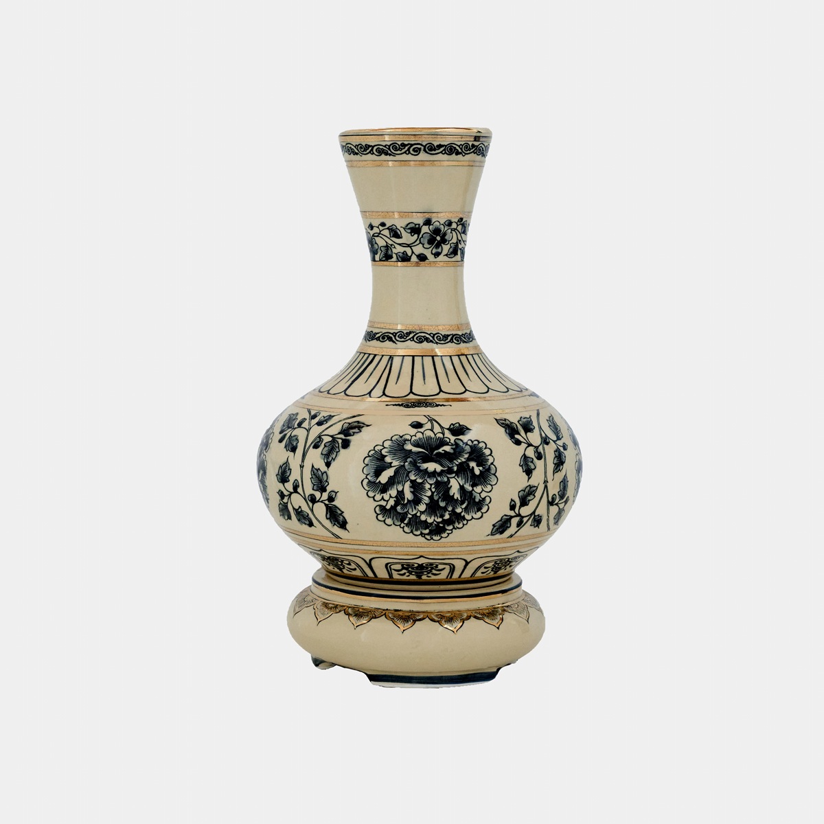 Bình Quân tử Hoạ tiết Cúc dây vẽ chỉ vàng